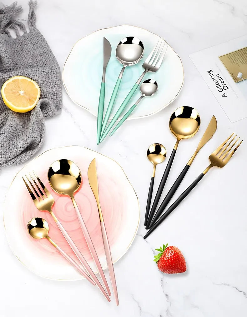 Conjunto de Talheres de Luxo 4 Peças - Aço Inoxidável para Jantar