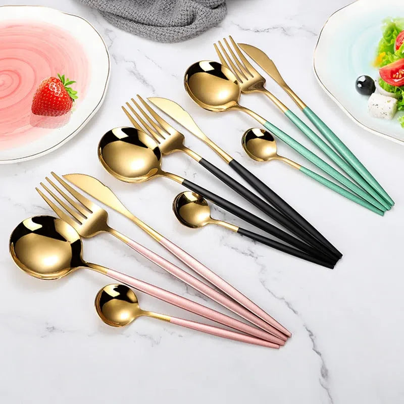 Conjunto de Talheres de Luxo 4 Peças - Aço Inoxidável para Jantar