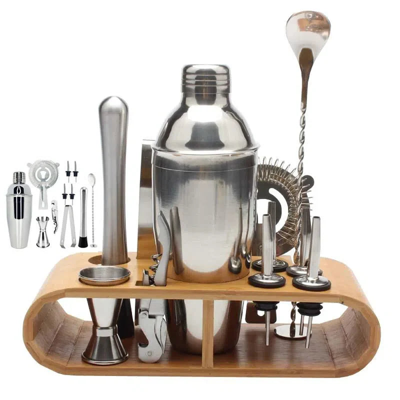 Conjunto de Utensílios de Coquetelaria Profissional com Suporte de Bambu - 12 Peças