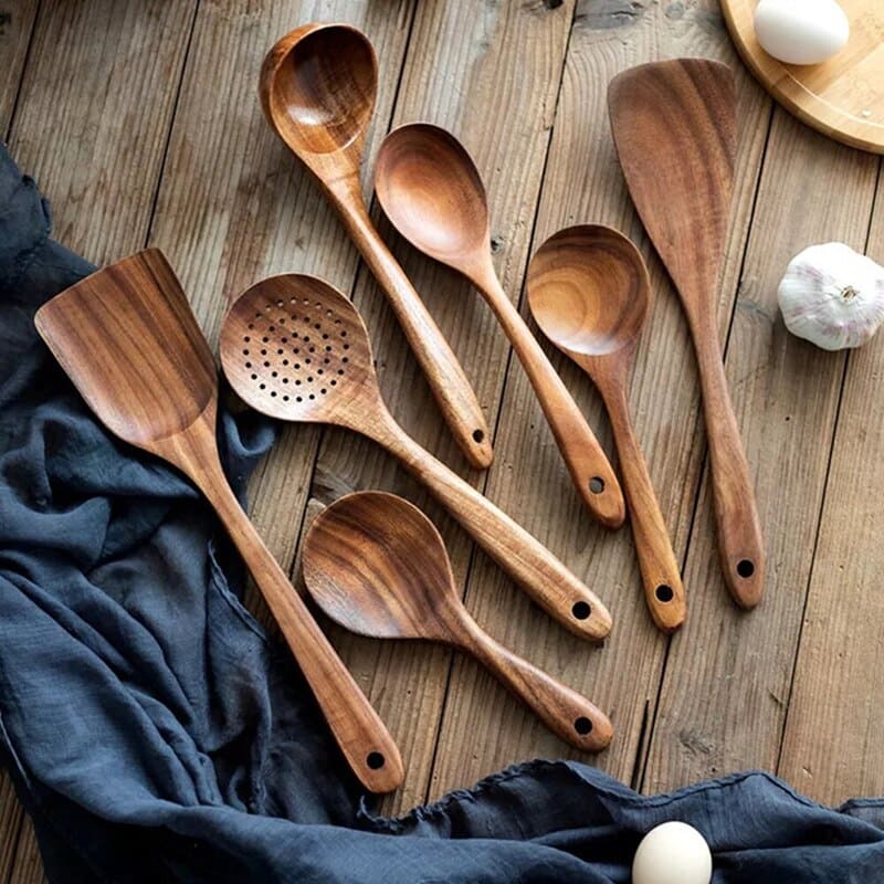 Conjunto de Utensílios de Cozinha em Madeira - 7 Peças