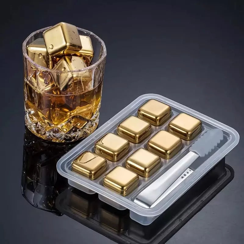 Cubos de Gelo em Aço Inoxidável Dourado com Pegador