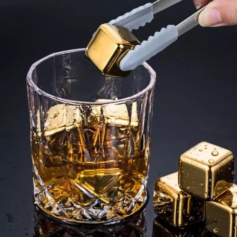 Cubos de Gelo em Aço Inoxidável Dourado com Pegador