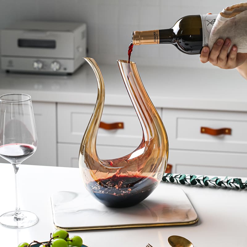 Decanter de Vinho em Vidro Swan, Recipiente Decantador Âmbar para Bebidas