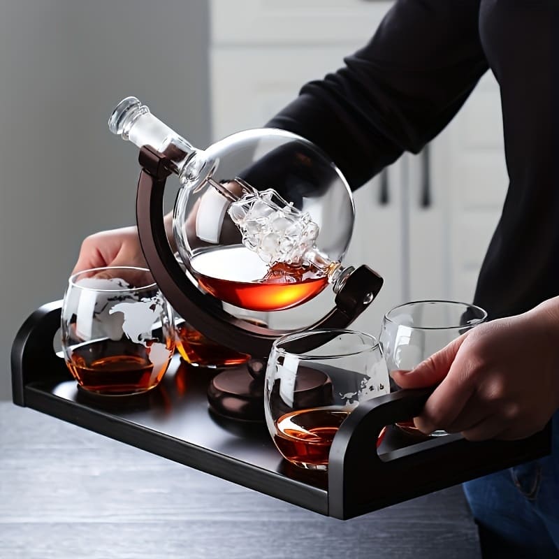 Decanter de Whisky Globo - Conjunto de Recipientes de Vidro para Bebidas