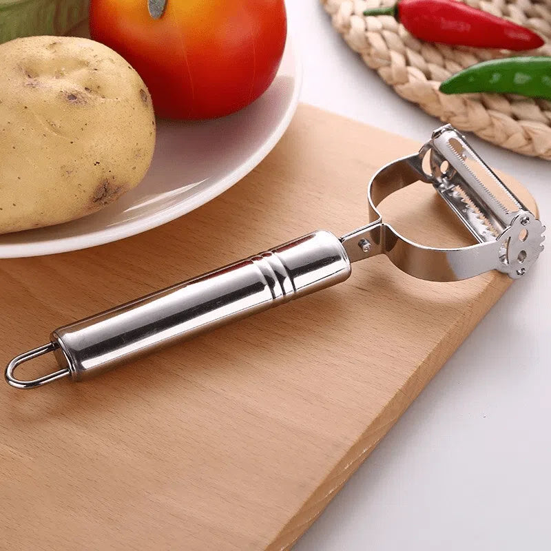 Descascador e Cortador Multifuncional em Aço Inoxidável - Ideal para Frutas e Legumes