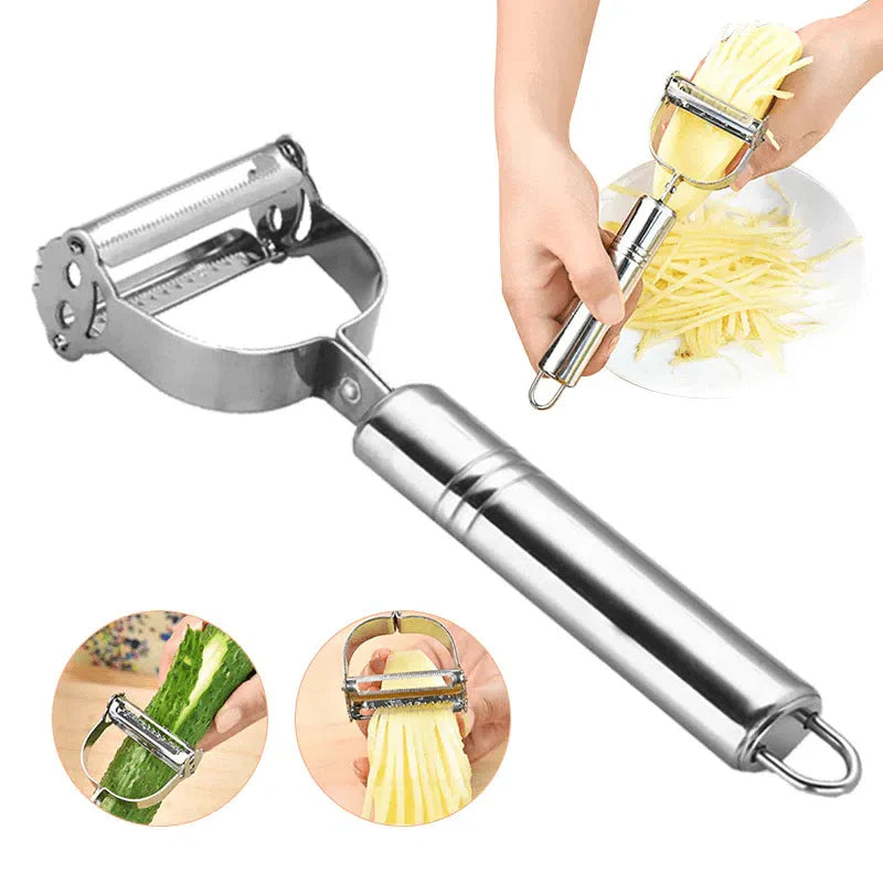 Descascador e Cortador Multifuncional em Aço Inoxidável - Ideal para Frutas e Legumes
