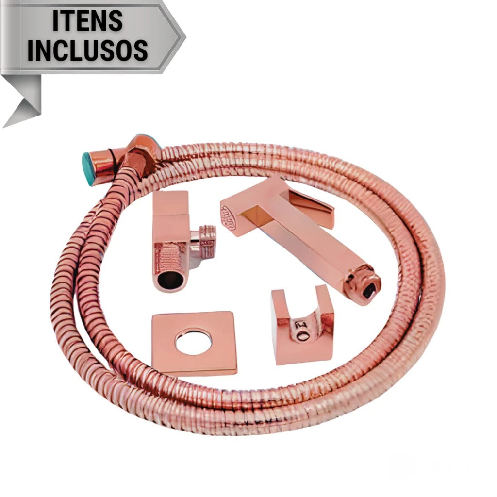 Ducha Higiênica de Banheiro Luxo Quadrada em Metal Rose Gold