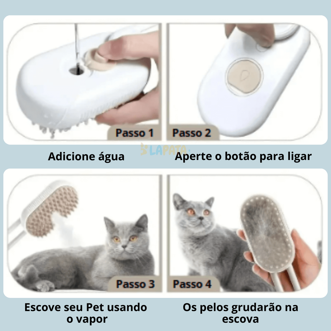 Escova a Vapor para Pets com Spray – Limpeza e Cuidados para Animais de Estimação