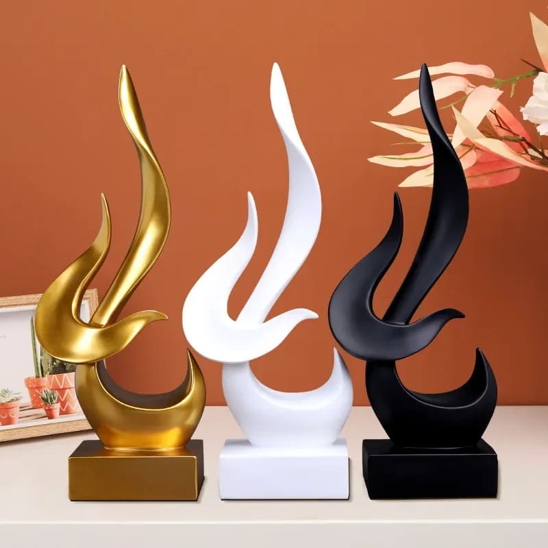 Escultura Abstrata em Resina para Decoração de Sala - Design em Chamas