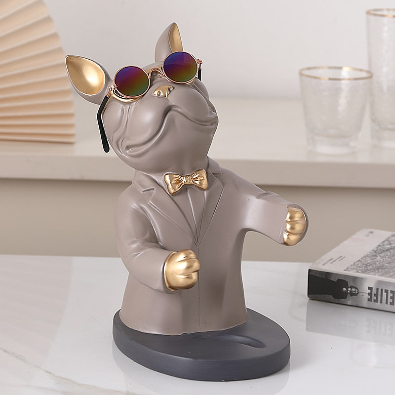Escultura Decorativa de Bulldog Francês - Suporte para Vinho