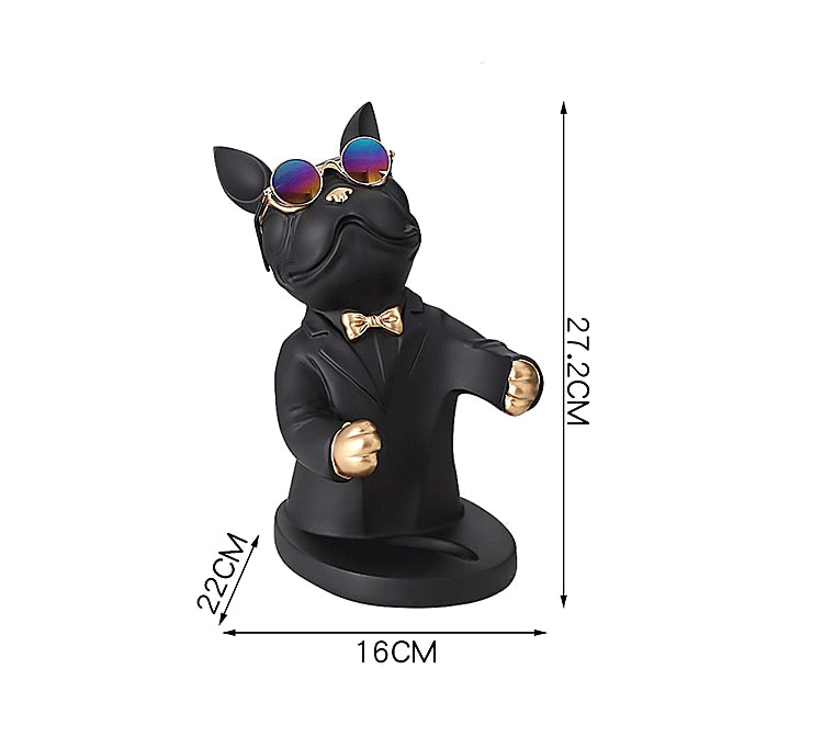 Escultura Decorativa de Bulldog Francês - Suporte para Vinho
