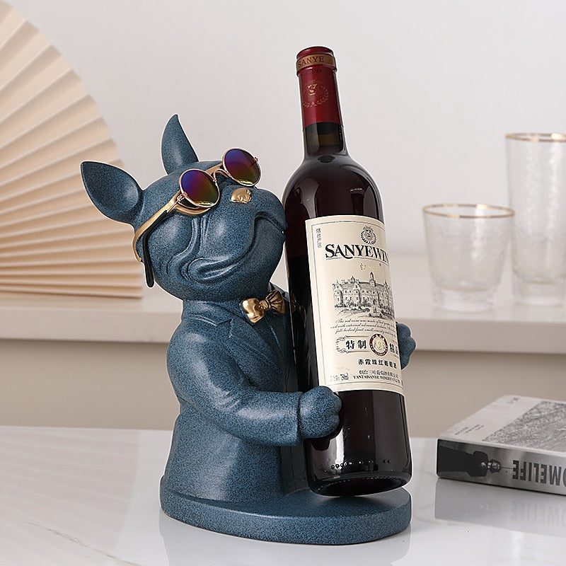 Escultura Decorativa de Bulldog Francês - Suporte para Vinho