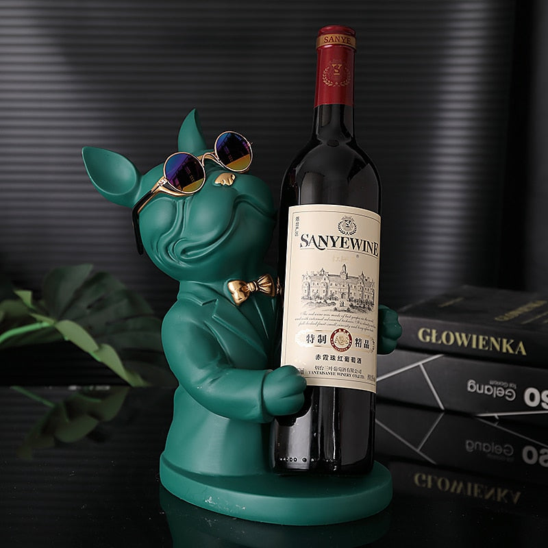 Escultura Decorativa de Bulldog Francês - Suporte para Vinho