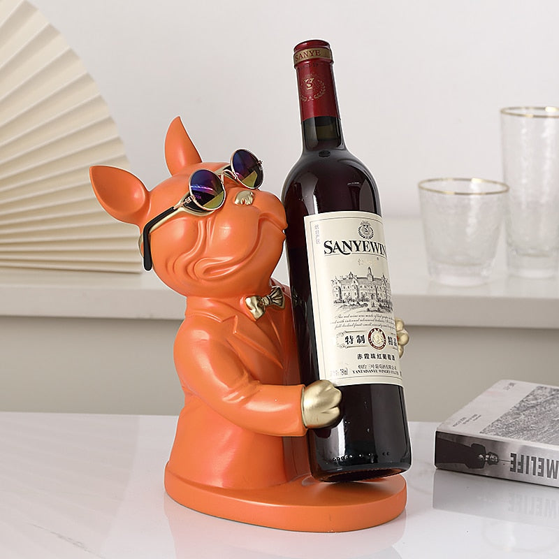 Escultura Decorativa de Bulldog Francês - Suporte para Vinho