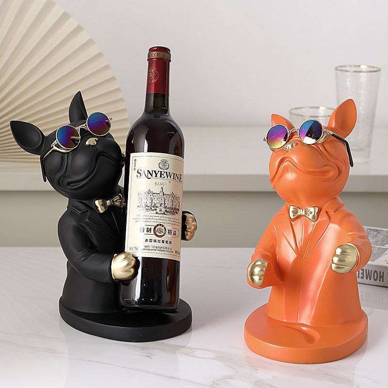Escultura Decorativa de Bulldog Francês - Suporte para Vinho