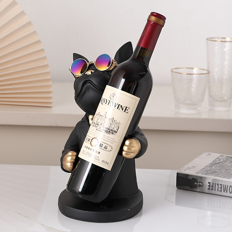 Escultura Decorativa de Bulldog Francês - Suporte para Vinho