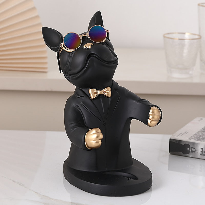 Escultura Decorativa de Bulldog Francês - Suporte para Vinho
