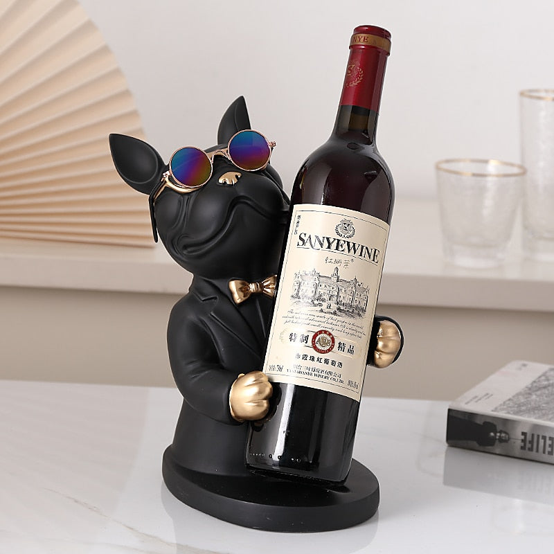 Escultura Decorativa de Bulldog Francês - Suporte para Vinho