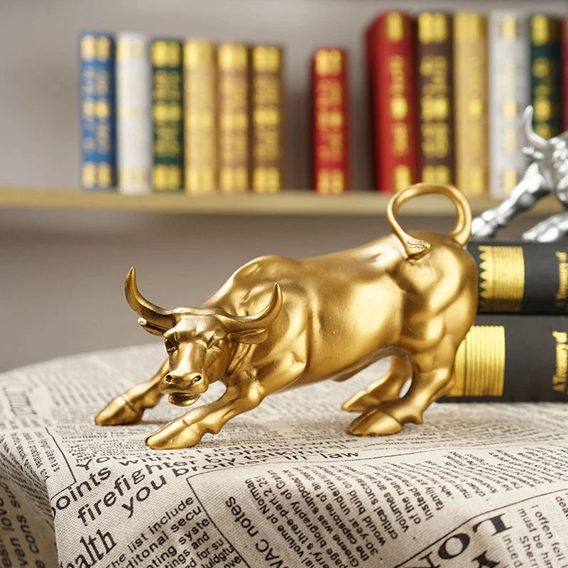 Escultura de Touro de Wall Street - Objeto Decorativo em Resina para Escritórios e Ambientes Modernos