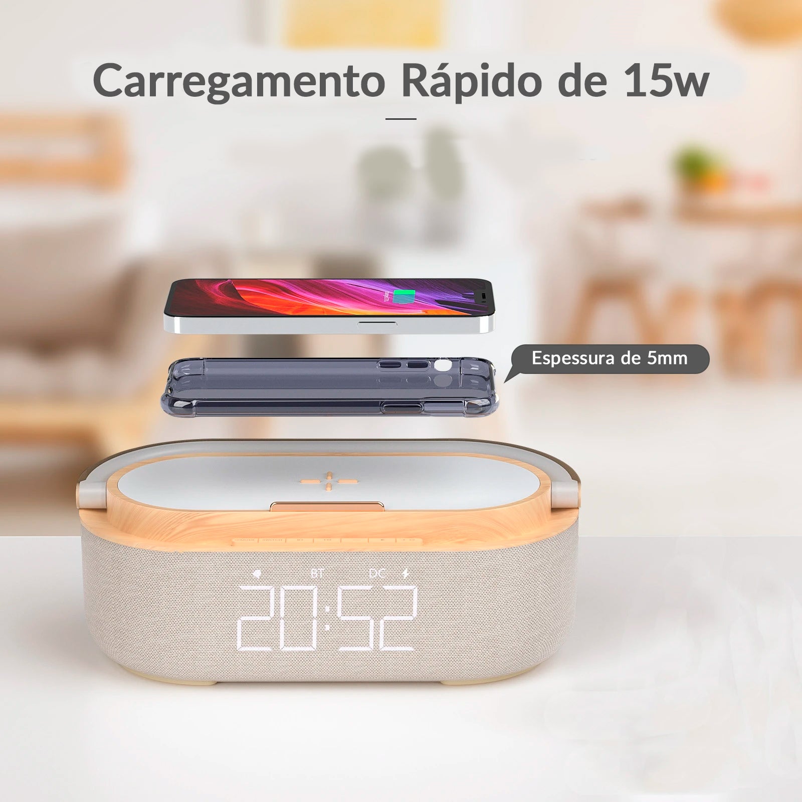 Estação de Carregamento com Despertador Integrado e Alto-falantes Bluetooth