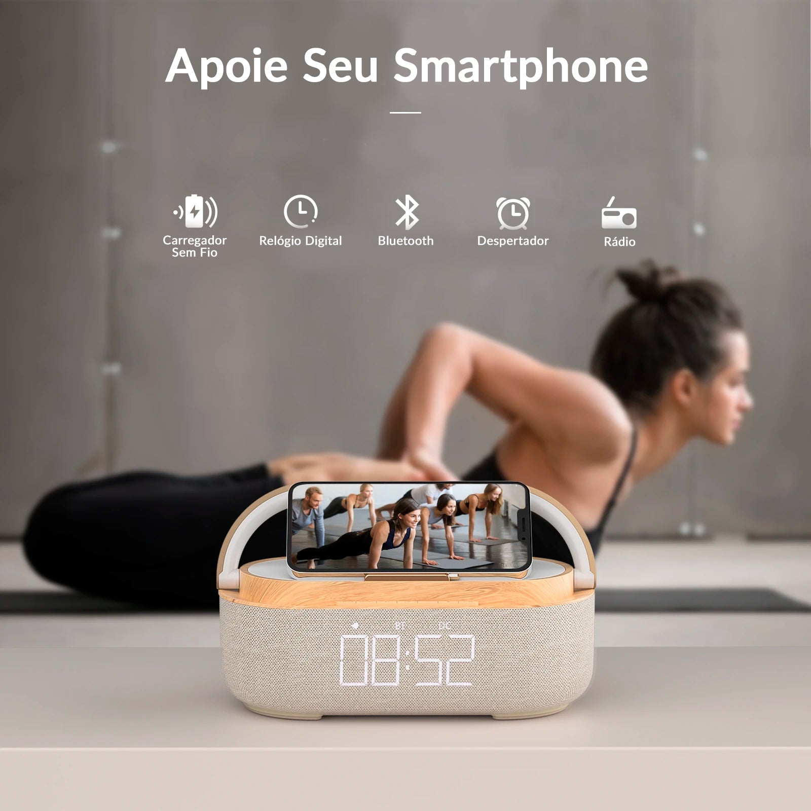 Estação de Carregamento com Despertador Integrado e Alto-falantes Bluetooth