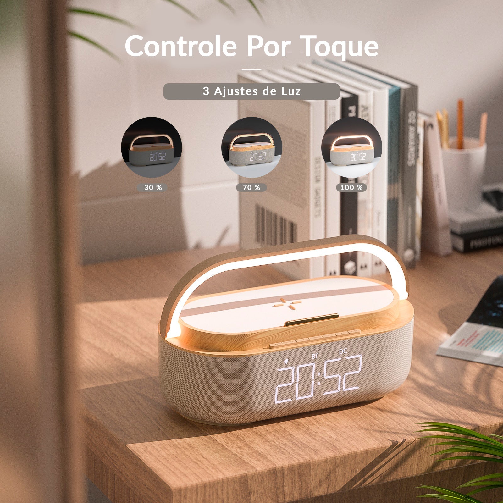 Estação de Carregamento com Despertador Integrado e Alto-falantes Bluetooth