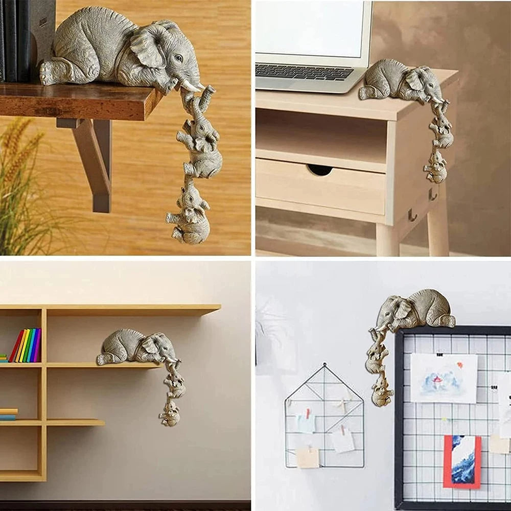 Estatueta Decorativa Elefante em Família - Conjunto com 3 Peças