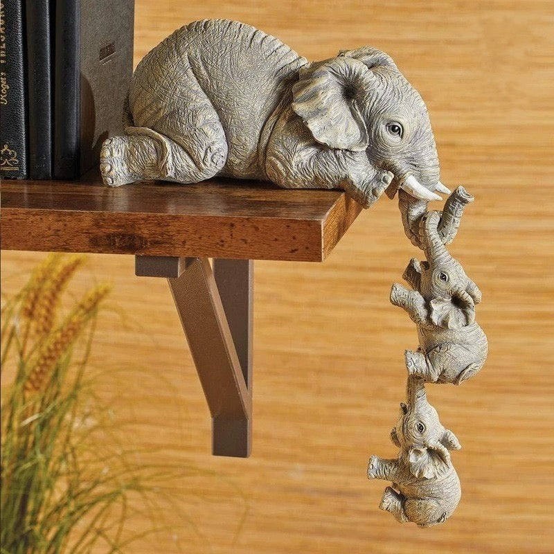 Estatueta Decorativa Elefante em Família - Conjunto com 3 Peças