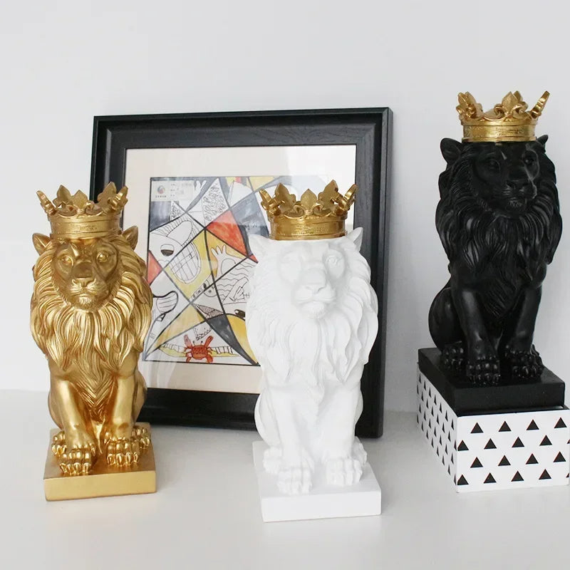 Estatueta Decorativa de Leão Imperador para Decoração de Ambientes