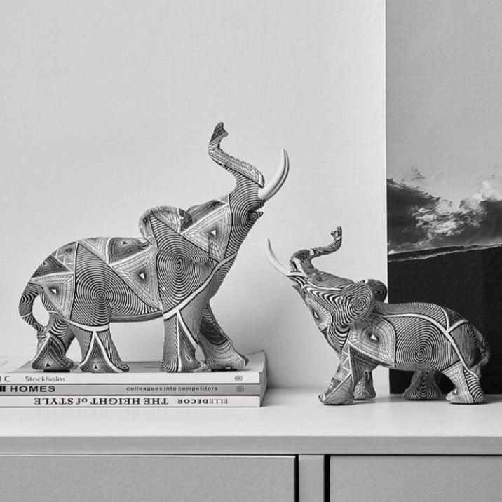 Estatueta de Elefante com Design Geométrico - Efeito de Ilusão de Óptica