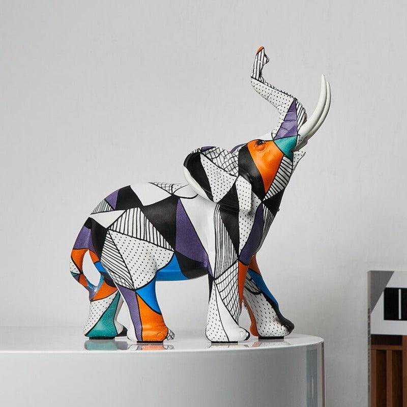 Estatueta de Elefante com Design Geométrico - Efeito de Ilusão de Óptica