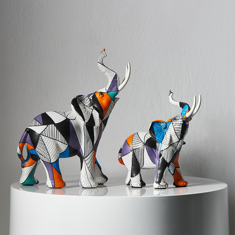 Estatuetas Decorativas de Elefantes Abstratos para Decoração de Interiores