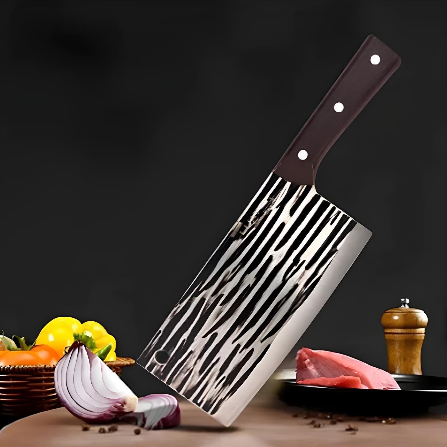 Faca Cutelo Profissional de Cozinha Forjada à Mão - Ideal para Chefs