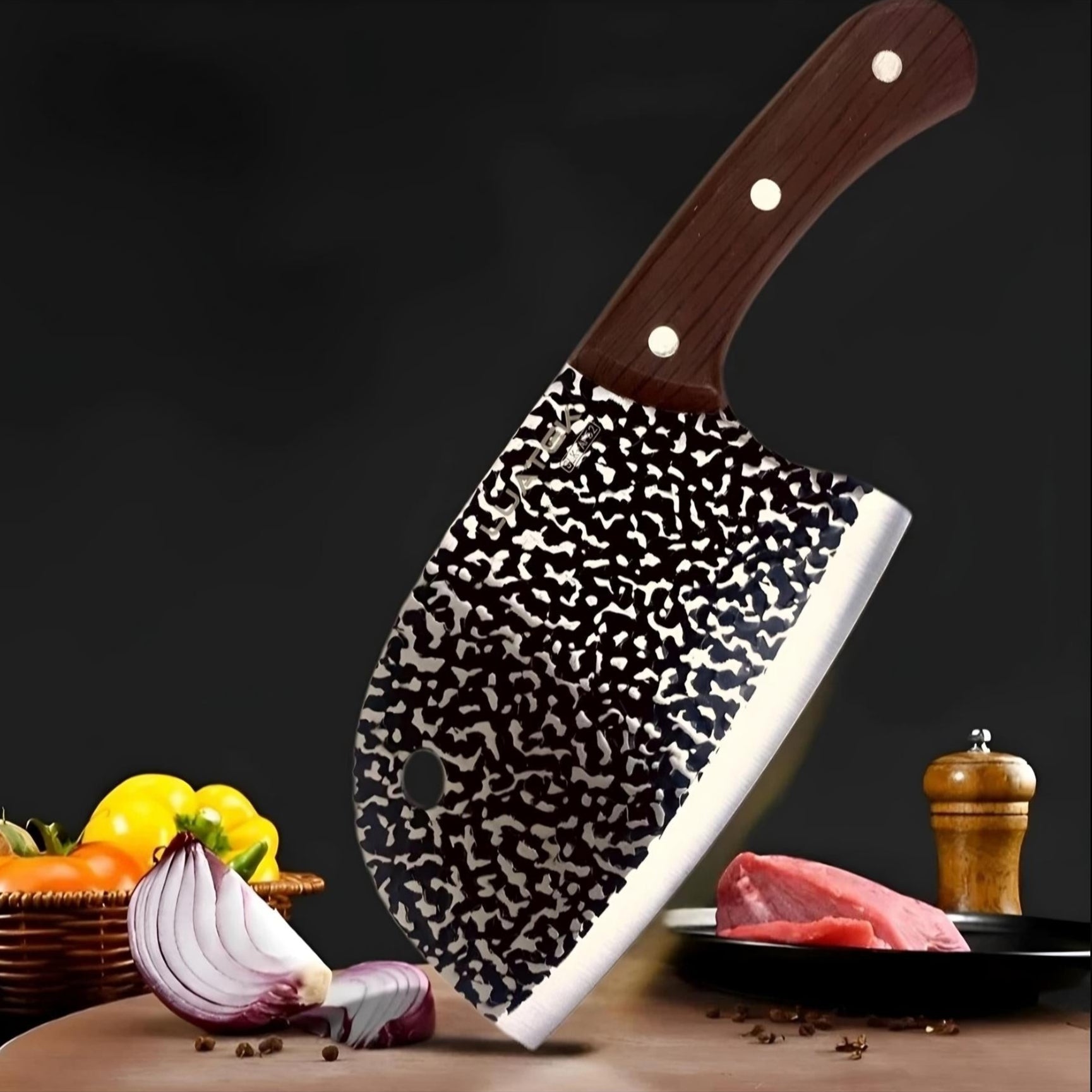 Faca Cutelo Profissional de Cozinha Forjada à Mão - Ideal para Chefs