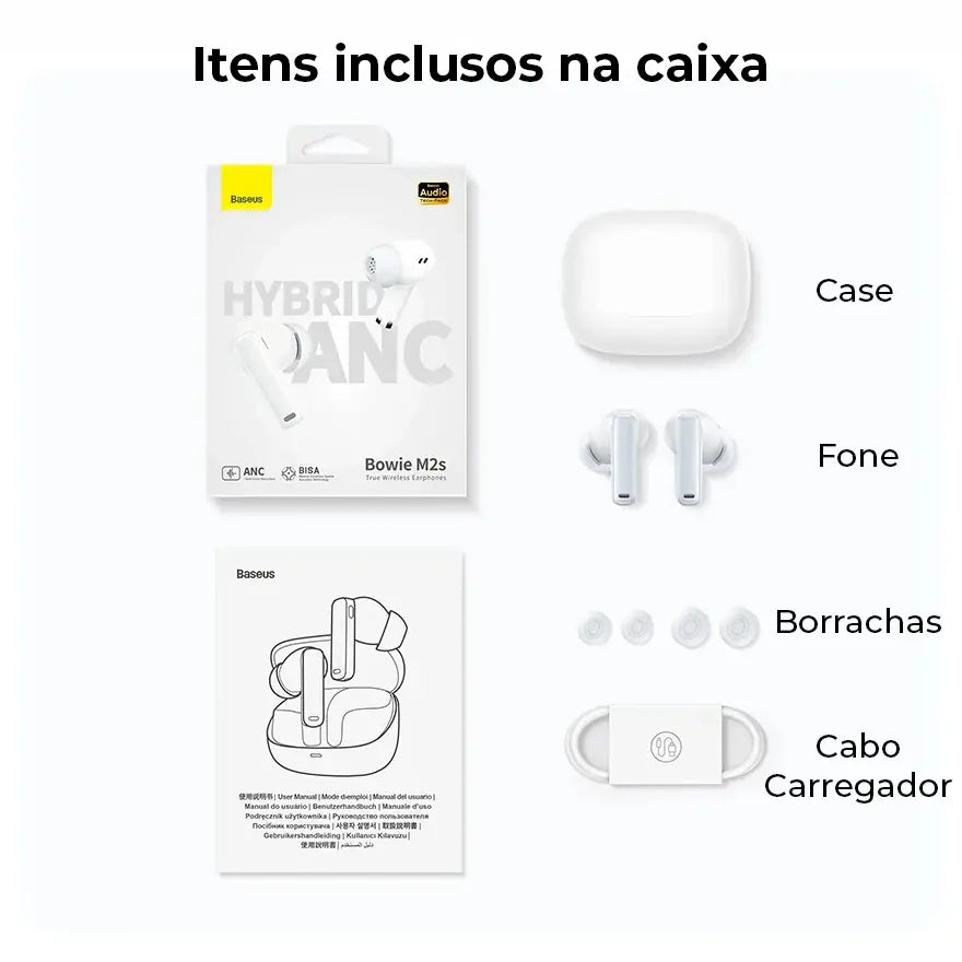 Fone de Ouvido Bluetooth Baseus Bowie M2 - Estéreo Sem Fio com Cancelamento de Ruído