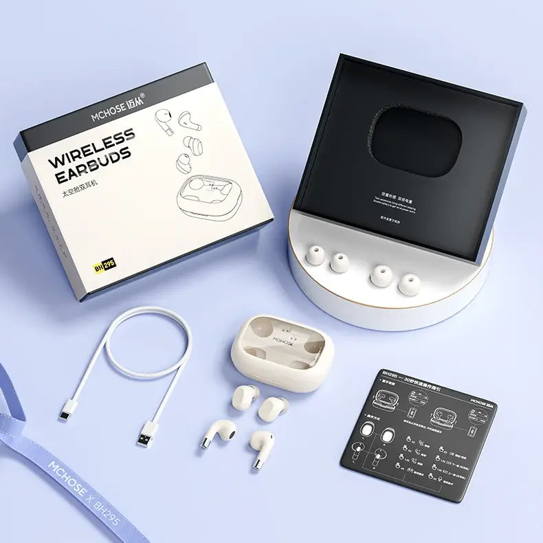 Fone de Ouvido Bluetooth Duplo MCHOSE-MC BH295 com Som Estéreo e Conforto