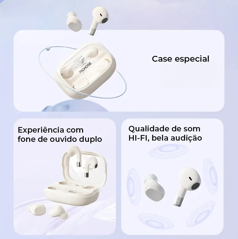 Fone de Ouvido Bluetooth Duplo MCHOSE-MC BH295 com Som Estéreo e Conforto