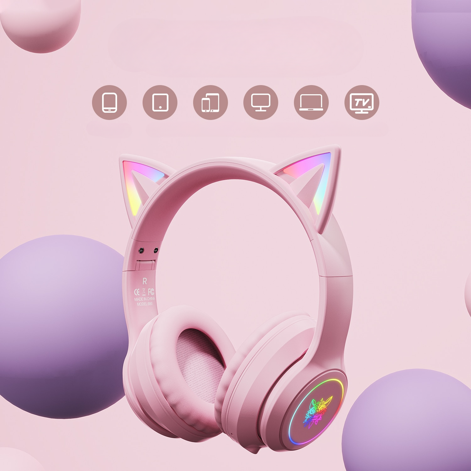 Headphone Bluetooth Fone de Ouvido Rosa Gatinha Para Menina B90 - Com Som de Alta Qualidade