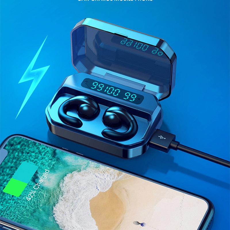 Fones de Ouvido TWS Condução Óssea com Cancelamento de Ruído