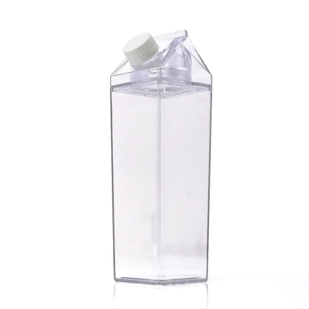 Garrafa Transparente com Design de Caixa de Leite - Opções de 500ml e 1000ml