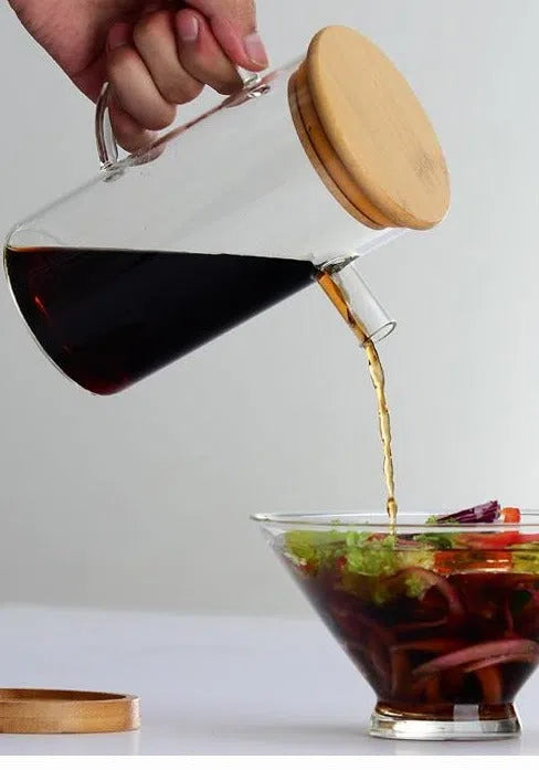 Garrafa de Vidro para Azeite, Óleo ou Vinagre com Tampa de Bambu - Design Elegante e Funcional