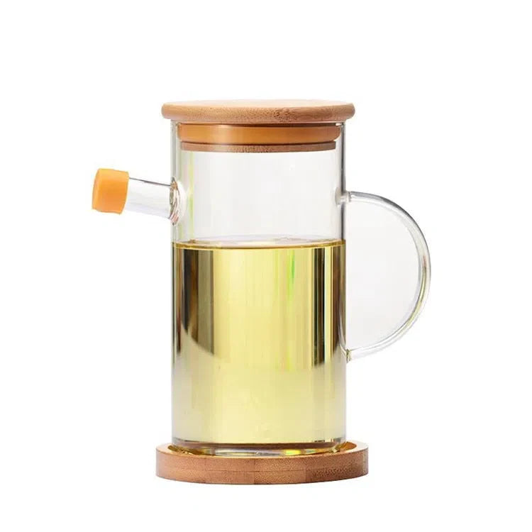 Garrafa de Vidro para Azeite, Óleo ou Vinagre com Tampa de Bambu - Design Elegante e Funcional