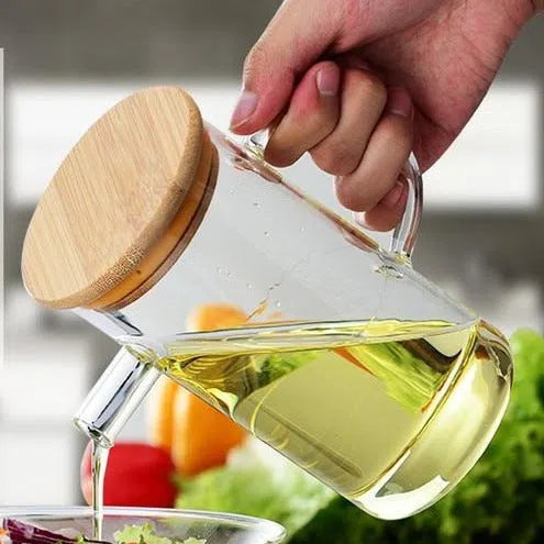 Garrafa de Vidro para Azeite, Óleo ou Vinagre com Tampa de Bambu - Design Elegante e Funcional