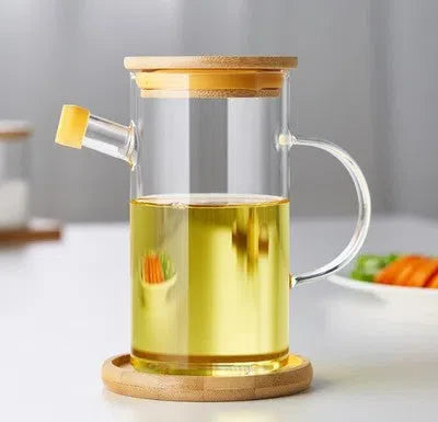 Garrafa de Vidro para Azeite, Óleo ou Vinagre com Tampa de Bambu - Design Elegante e Funcional