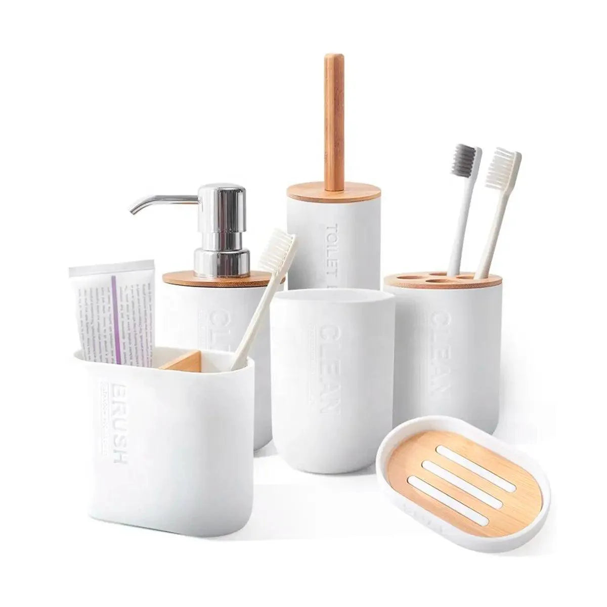 Kit Completo de Lavabo em Bambu Premium - Conjunto de Acessórios para Banheiro