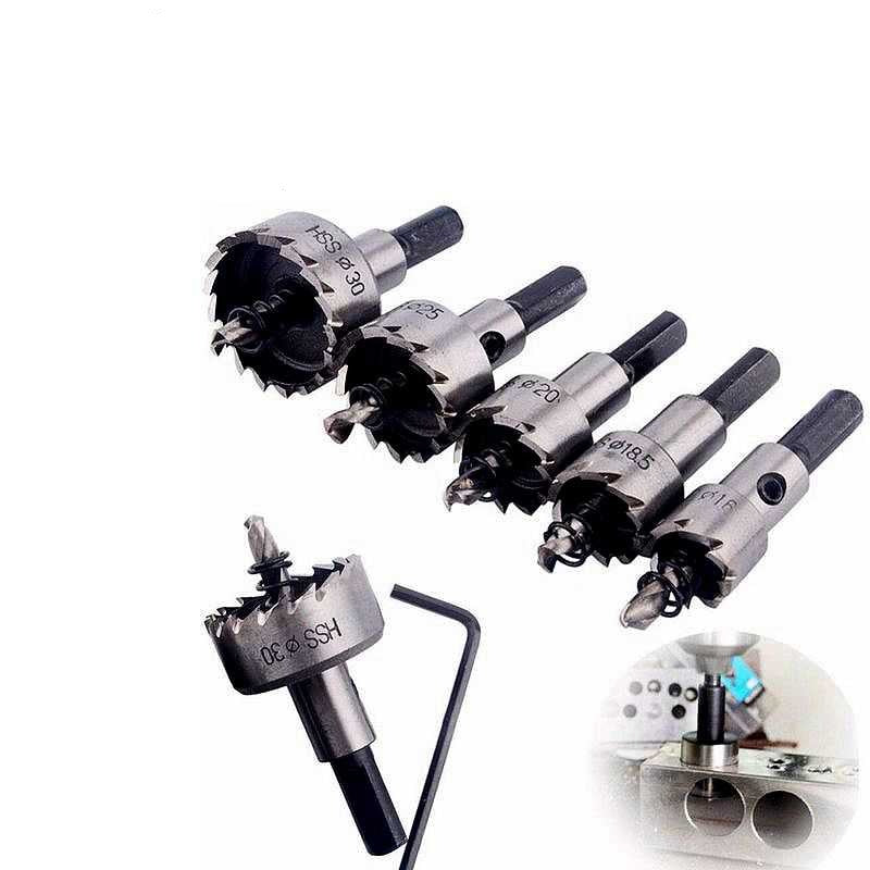 Kit de 5 Brocas Serra Copo de Titânio para Corte em Ferro, Aço e Metal