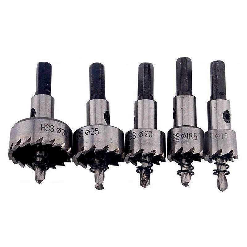 Kit de 5 Brocas Serra Copo de Titânio para Corte em Ferro, Aço e Metal