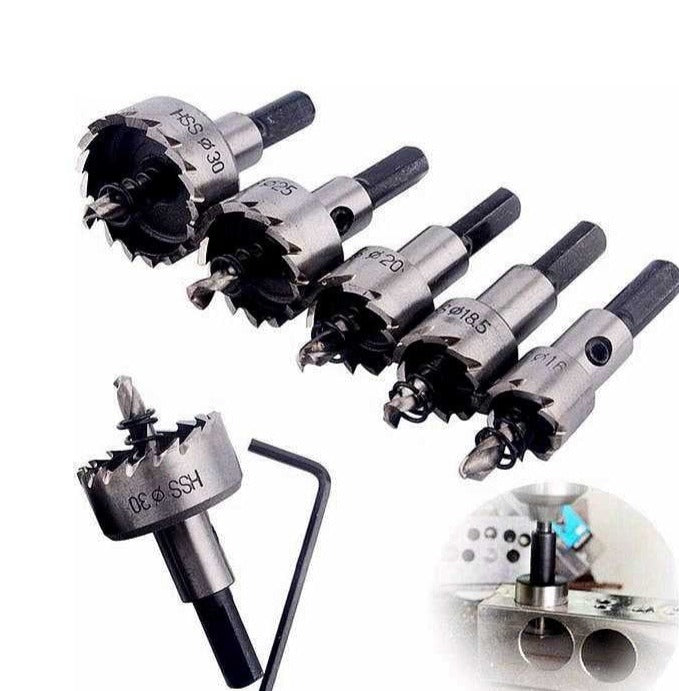 Kit de 5 Brocas Serra Copo de Titânio para Corte em Ferro, Aço e Metal
