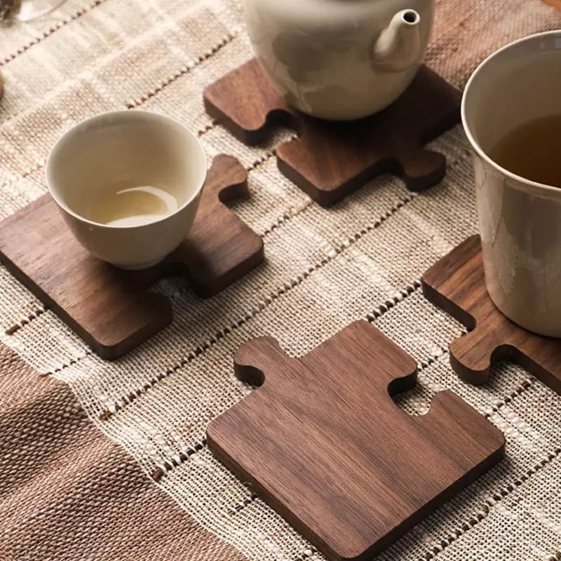 Kit de Descanso de Panela e Porta-Copos de Madeira - Acessórios de Cozinha