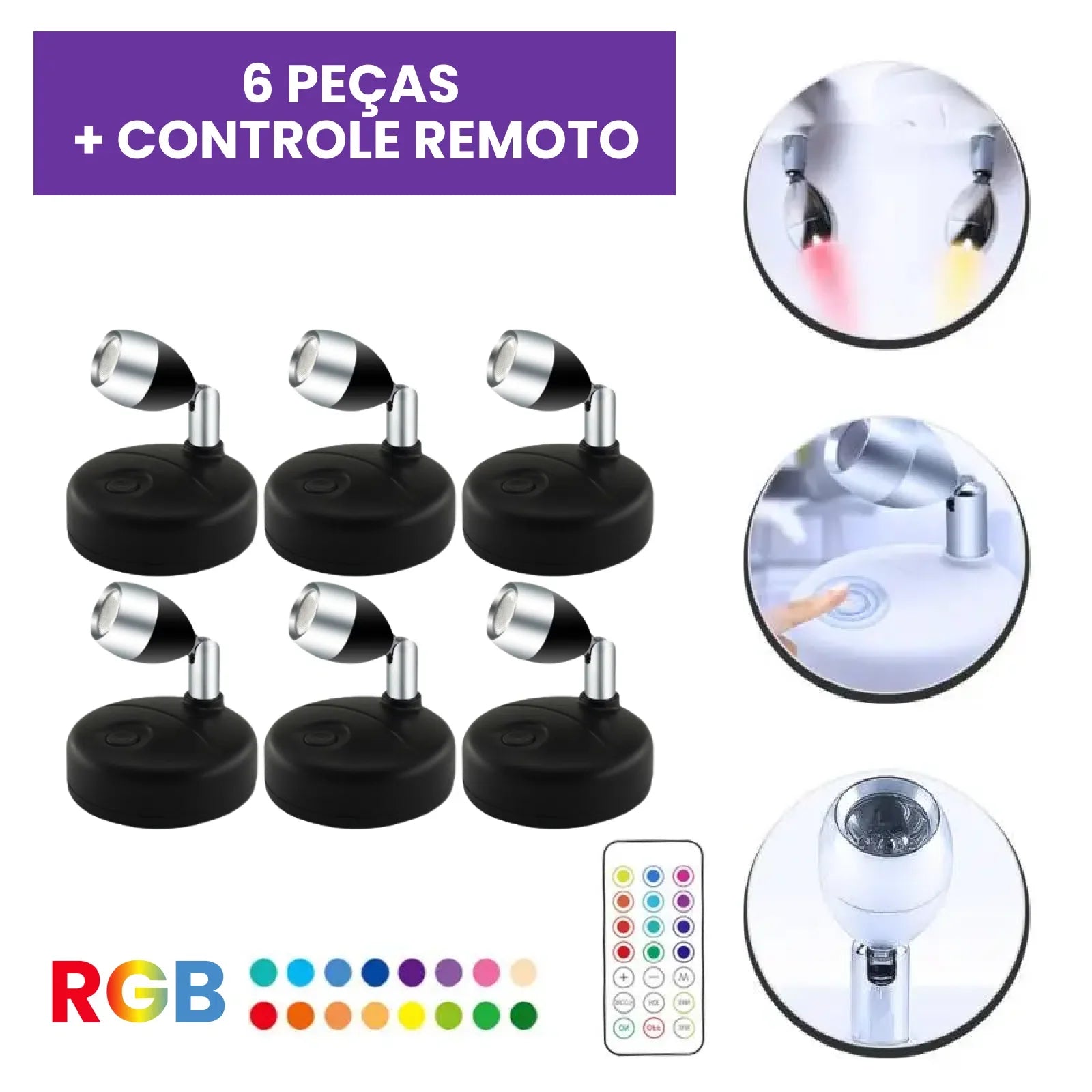 Kit de Spots de Luz RGB LED para Iluminação Ambientes